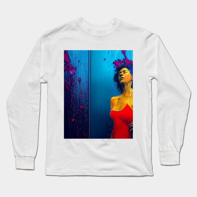 Woman taking cold shower Long Sleeve T-Shirt by fistikci